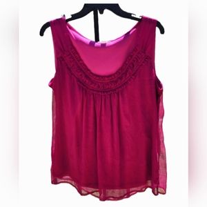 New York & Company Fuschia Tank Top Sheer Overlay EUC XL